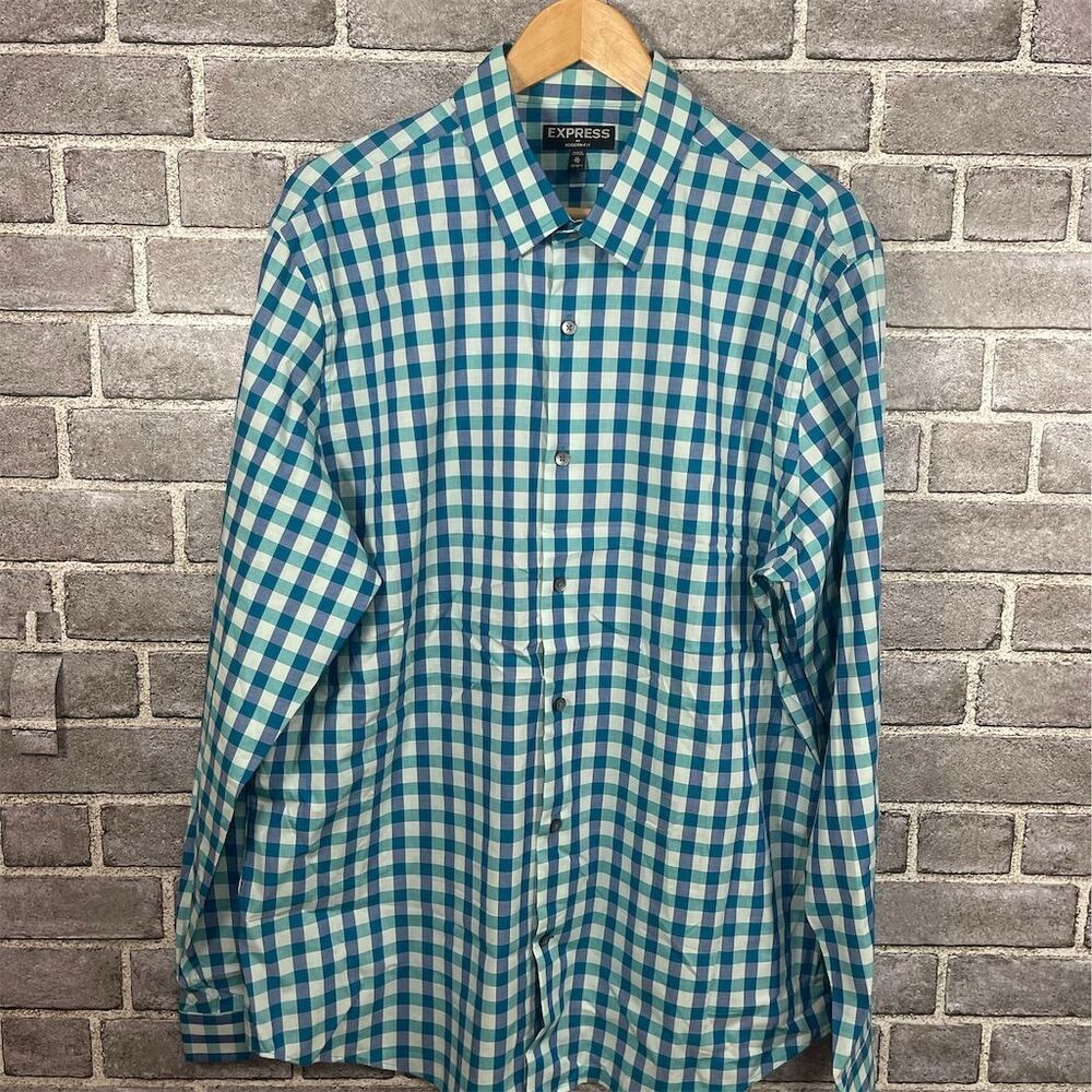 Express Men's XL Gingham Check Button Down Shirt Multicolor Casual